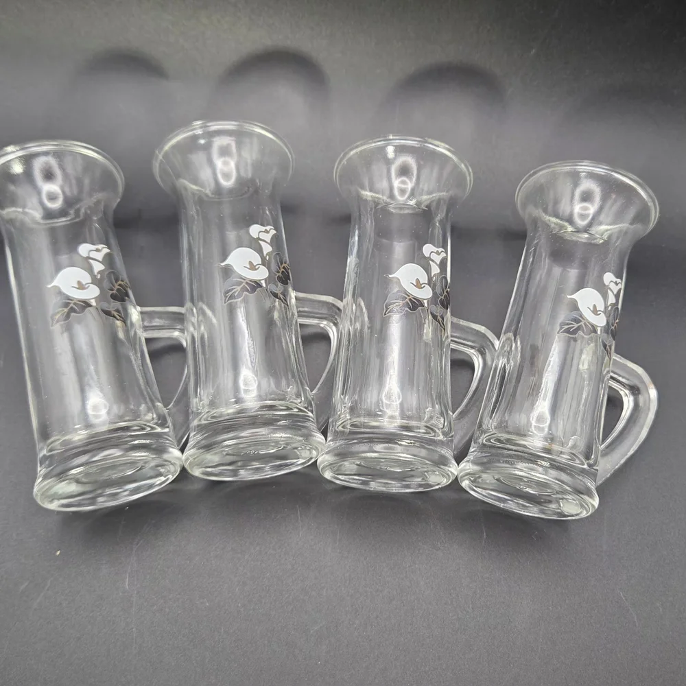 Shot Glasses Clear with Handles And Calla Lily Design Set Of 4